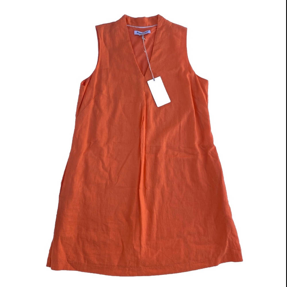 Womens TOMMY BAHAMA Orange Sleeveless Linen Blend Shift Dress w/Pockets Medium